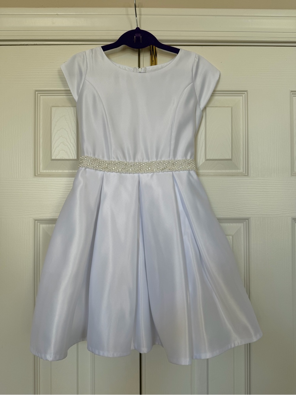 Sweet Kids White Satin Flower Girl Dress with Beaded Waist